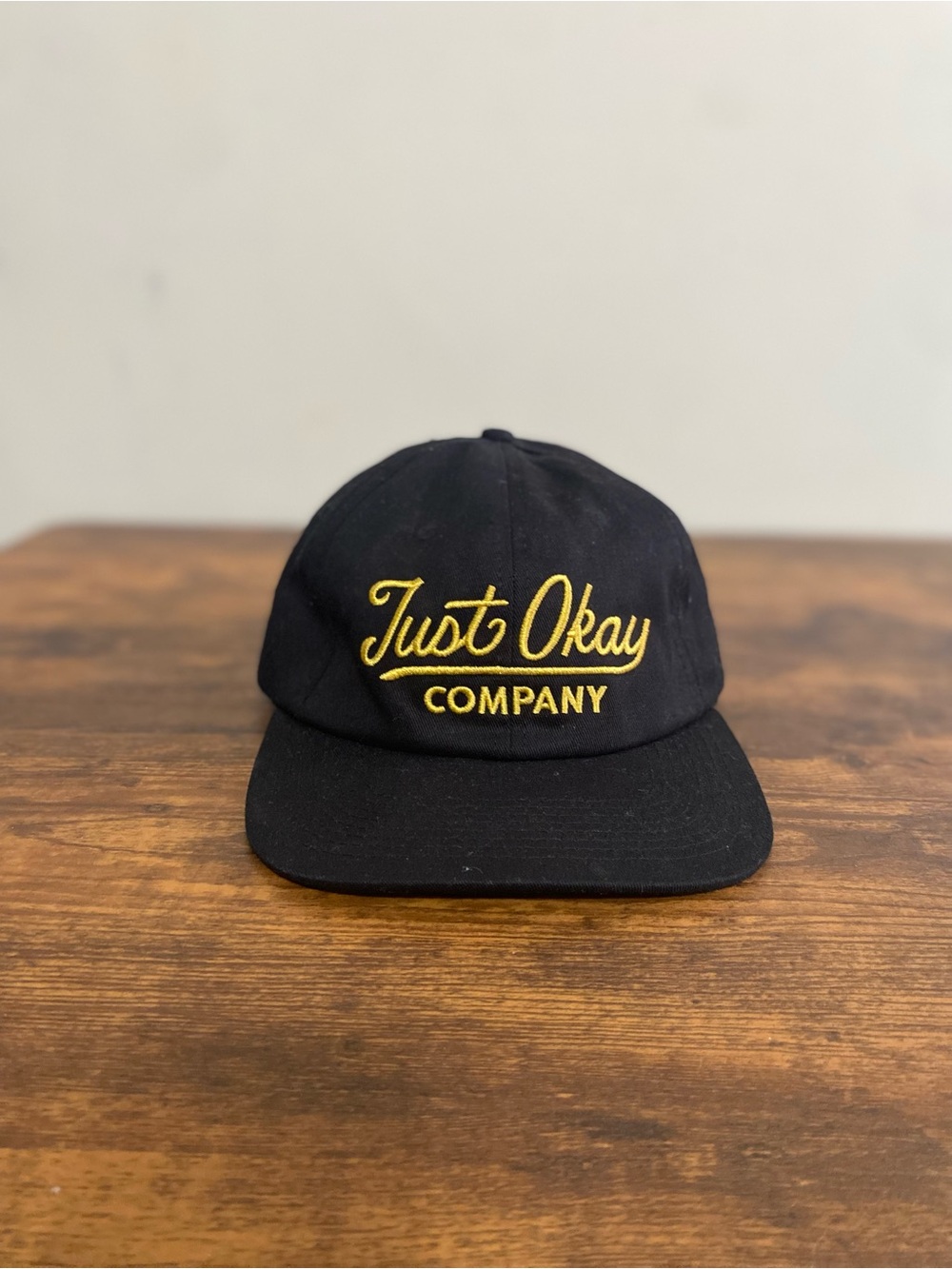 Just Okay Company Black Baseball Cap with Yellow Embroidery